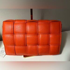 VIOLA CASTELLANI Papaya Leather Padded Woven Crossbody Made In Italy